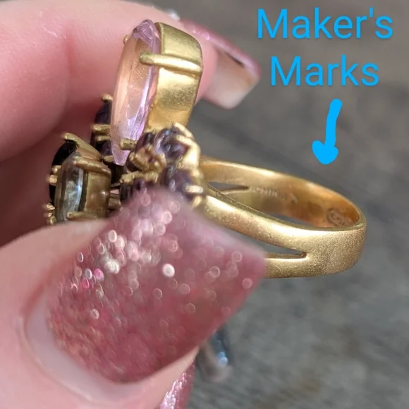 SUPER EUC 💐 COACH 💐FLOWER🍸STATEMENT COCKTAIL GEMSTONE RING🍸GOLD OVERLAY sz 7 - Picture 6 of 7